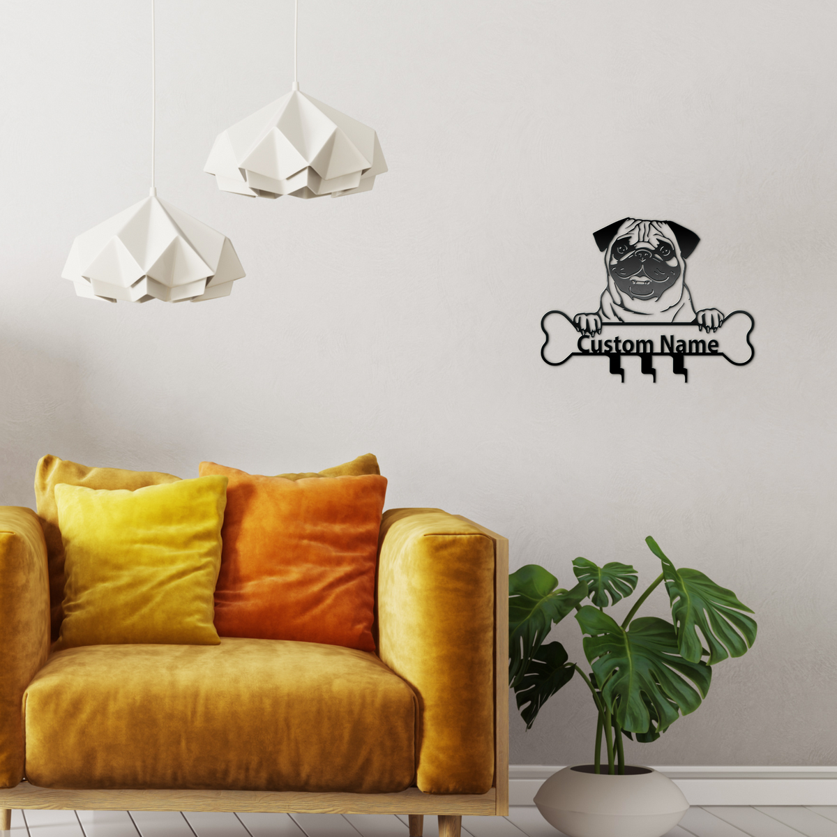 Πάγκ,Pug, Μεταλλικό διακοσμητικό τοίχου, κρεμάστρα